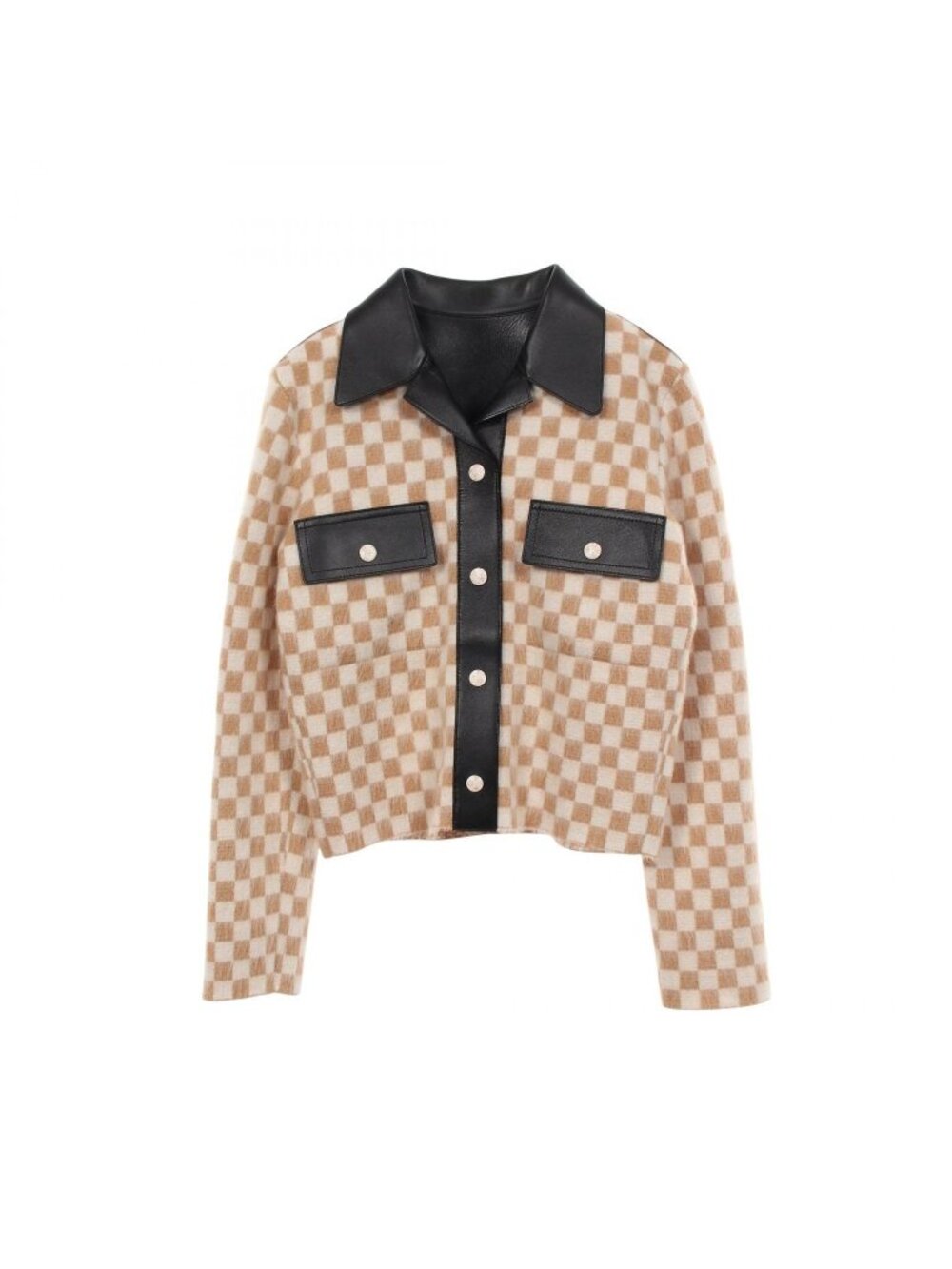 Louis Vuitton Damier Leather Trim Knit Wool Jacket